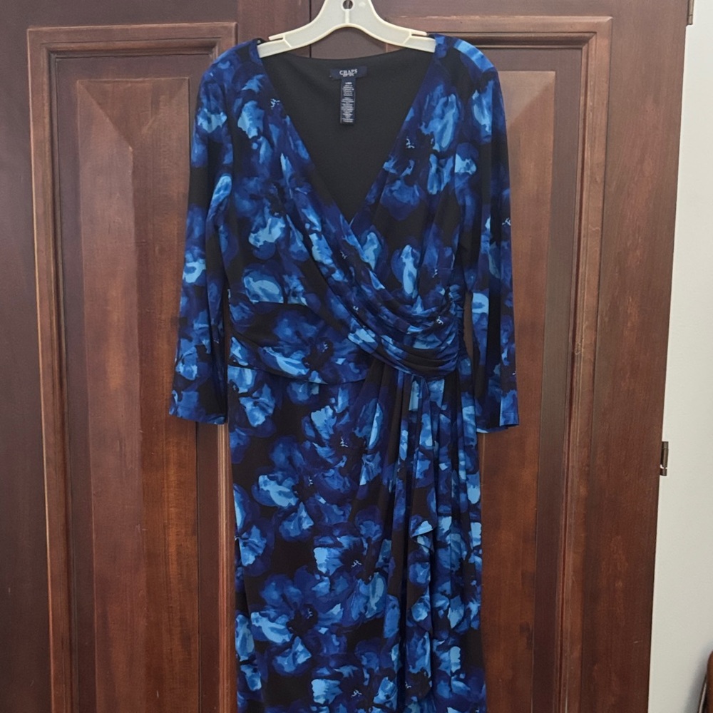 Chaps Blue Floral Long Sleeve Dress